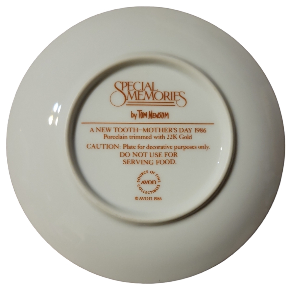 Vtg 86 Avon Mother's Day Plate A New Tooth Porcelain 22 Kt Gold NIB - Picture 2 of 6